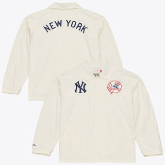 Men's Mitchell & Ness  Cream New York Yankees Cooperstown Collection Retro Roots Full-Snap Coaches Jacket