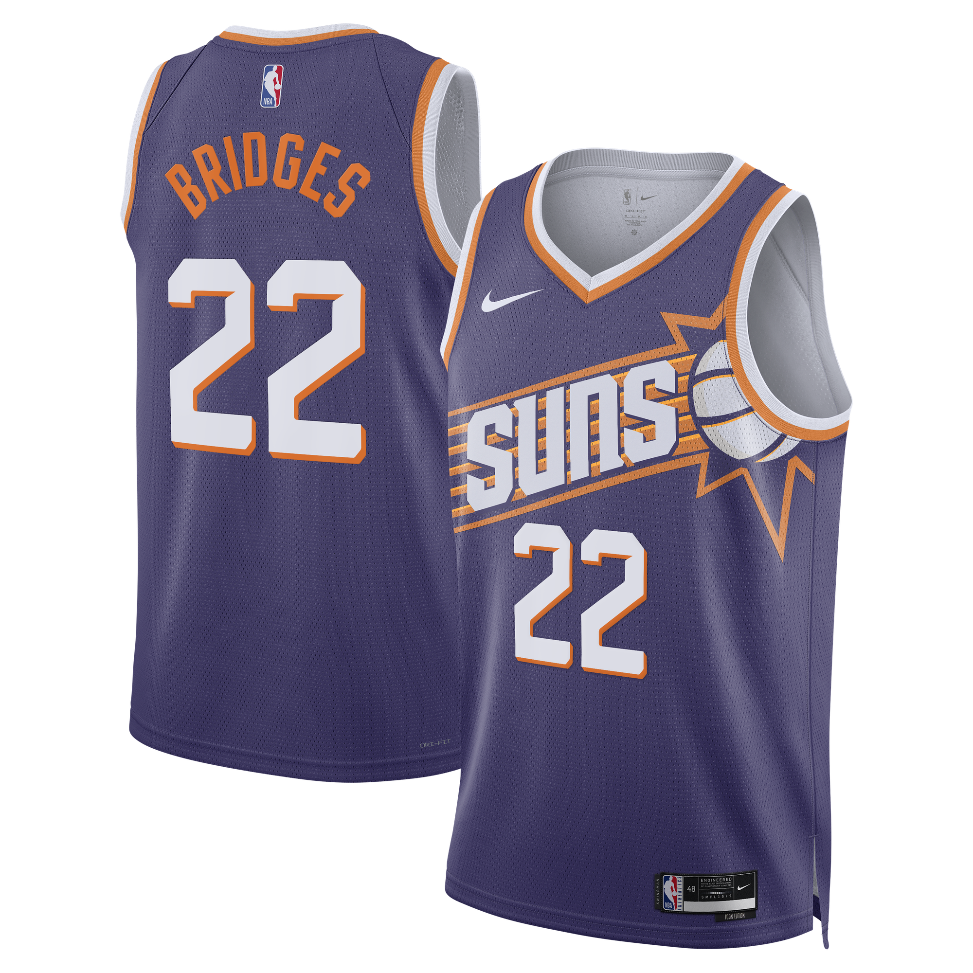 Camiseta Nike Icon Edition Swingman de los Phoenix Suns - Morada - Miles Bridges - Unisex