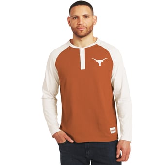 Men's Darius Rucker Collection by Fanatics Texas Orange/White Texas Longhorns Henley Long Sleeve Raglan T-Shirt