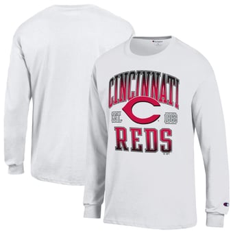 Men's Champion  White Cincinnati Reds Jersey Long Sleeve T-Shirt
