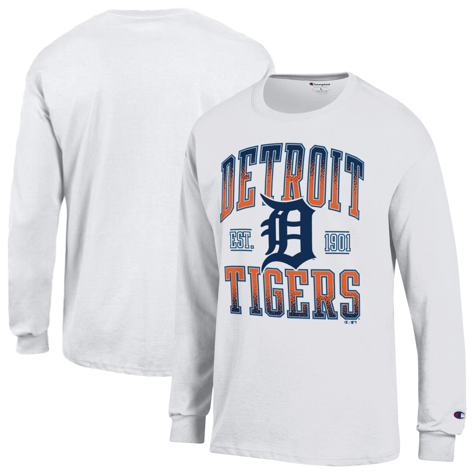 Men's Champion  White Detroit Tigers Jersey Long Sleeve T-Shirt