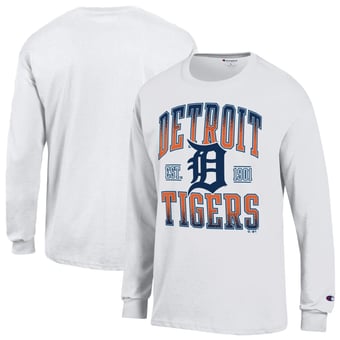 Men's Champion  White Detroit Tigers Jersey Long Sleeve T-Shirt