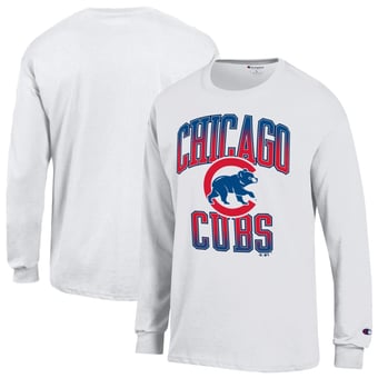 Men's Champion  White Chicago Cubs Jersey Long Sleeve T-Shirt
