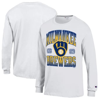 Men's Champion  White Milwaukee Brewers Jersey Long Sleeve T-Shirt