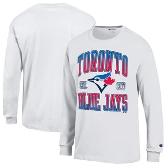 Men's Champion  White Toronto Blue Jays Jersey Long Sleeve T-Shirt