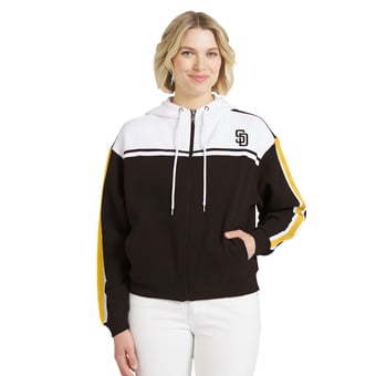 Women's WEAR by Erin Andrews Brown/White San Diego Padres Color Blocked Full-Zip Hoodie
