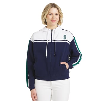 Women's WEAR by Erin Andrews Navy/White Seattle Mariners Color Blocked Full-Zip Hoodie