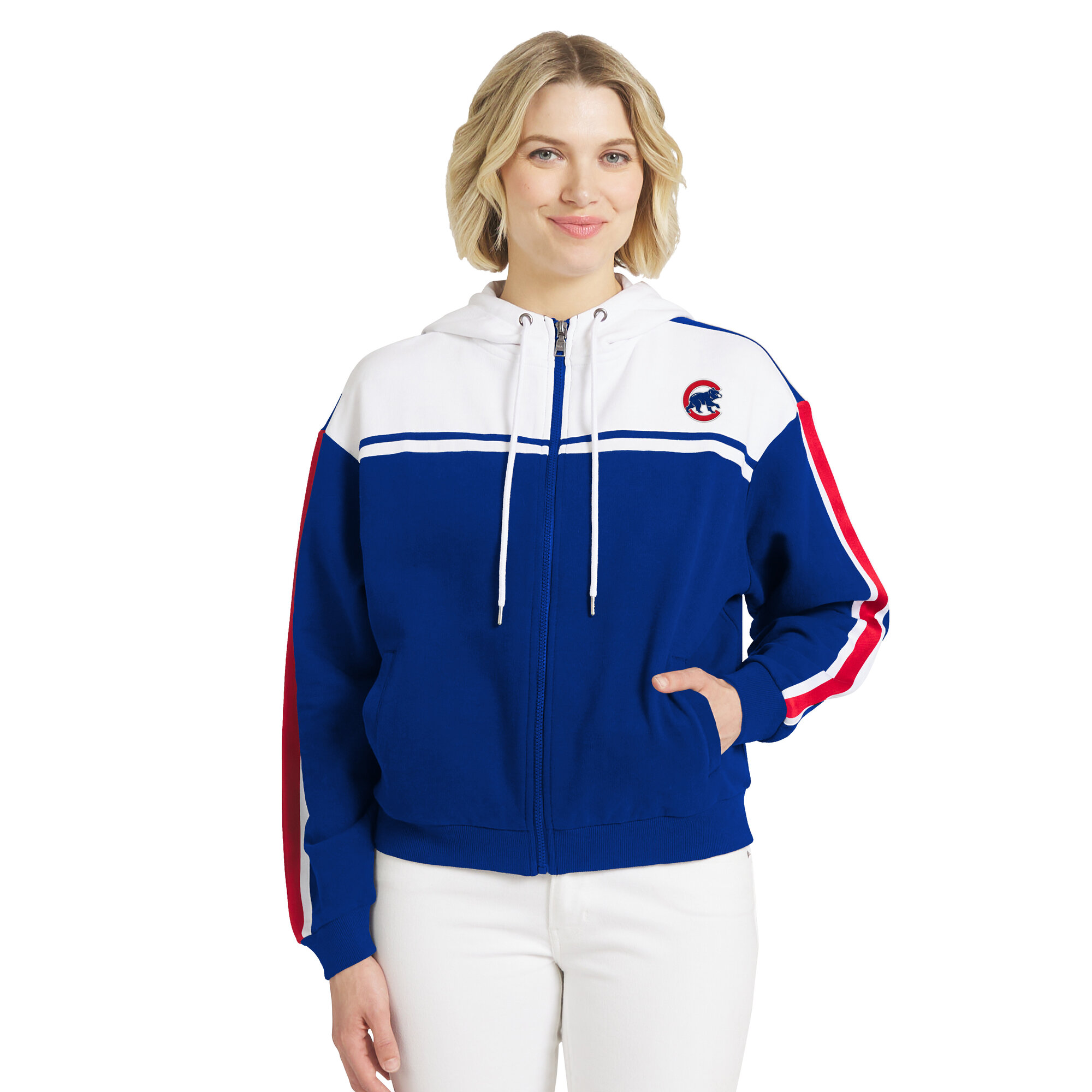 Women’s WEAR by Erin Andrews Royal/White Chicago Cubs Color Blocked Full-Zip Hoodie