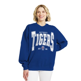 Women's WEAR by Erin Andrews Royal Detroit Tigers Oversized Team Fleece Sweatshirt