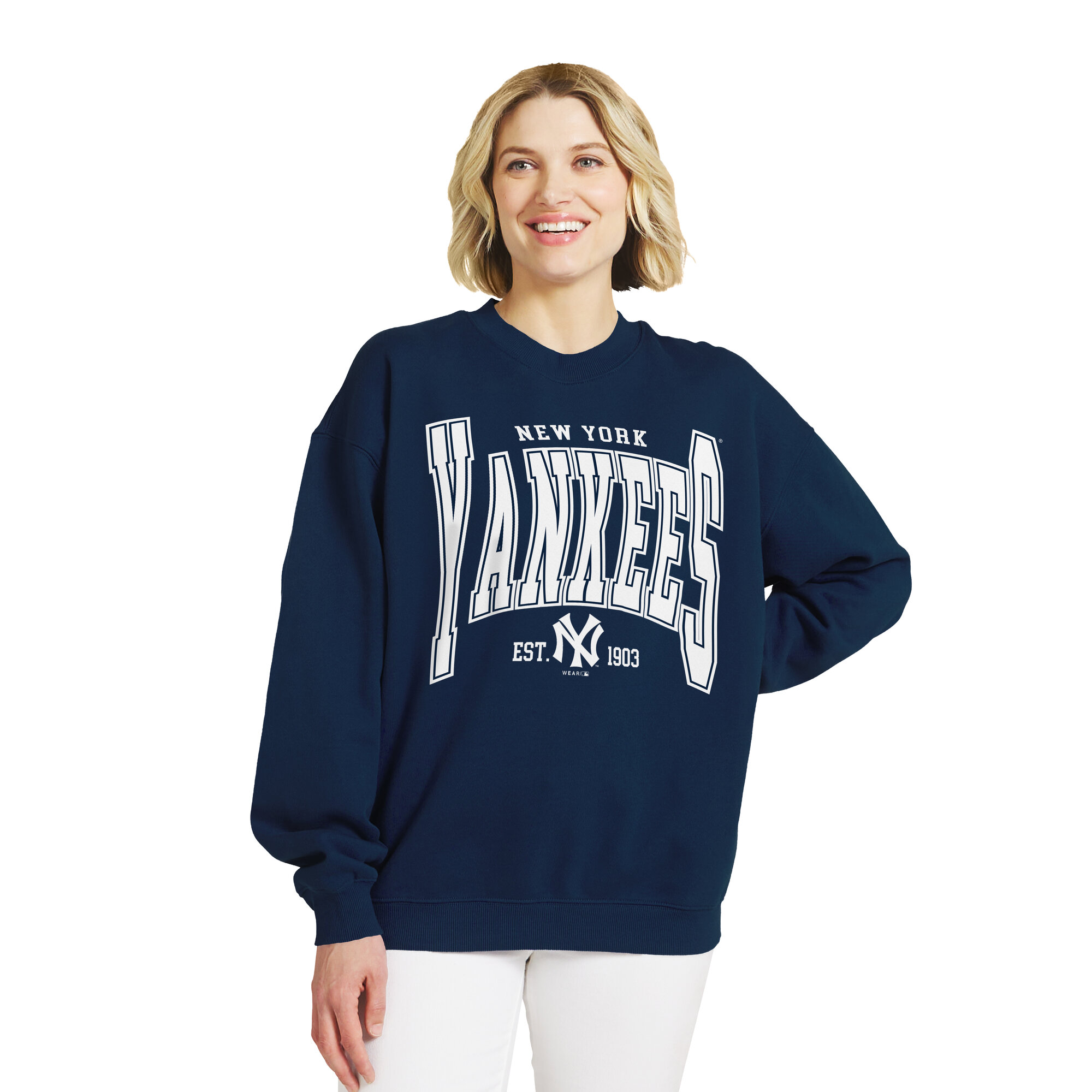 Women’s WEAR by Erin Andrews Navy New York Yankees Oversized Team Fleece Sweatshirt Women’s WEAR by Erin Andrews Navy New York Yankees Oversized Team Fleece Sweatshirt