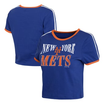 Women's WEAR by Erin Andrews  Royal New York Mets Cropped Throwback Ringer Baby T-Shirt