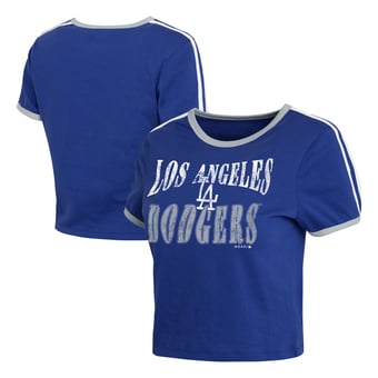 Women's WEAR by Erin Andrews  Royal Los Angeles Dodgers Cropped Throwback Ringer Baby T-Shirt