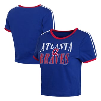 Women's WEAR by Erin Andrews  Royal Atlanta Braves Cropped Throwback Ringer Baby T-Shirt