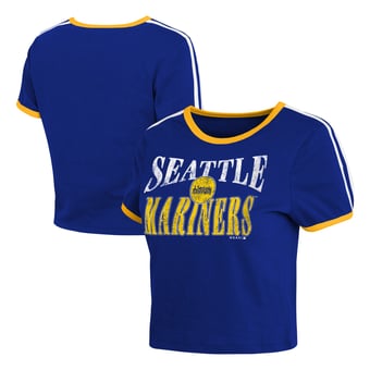 Women's WEAR by Erin Andrews  Navy Seattle Mariners Cropped Throwback Ringer Baby T-Shirt