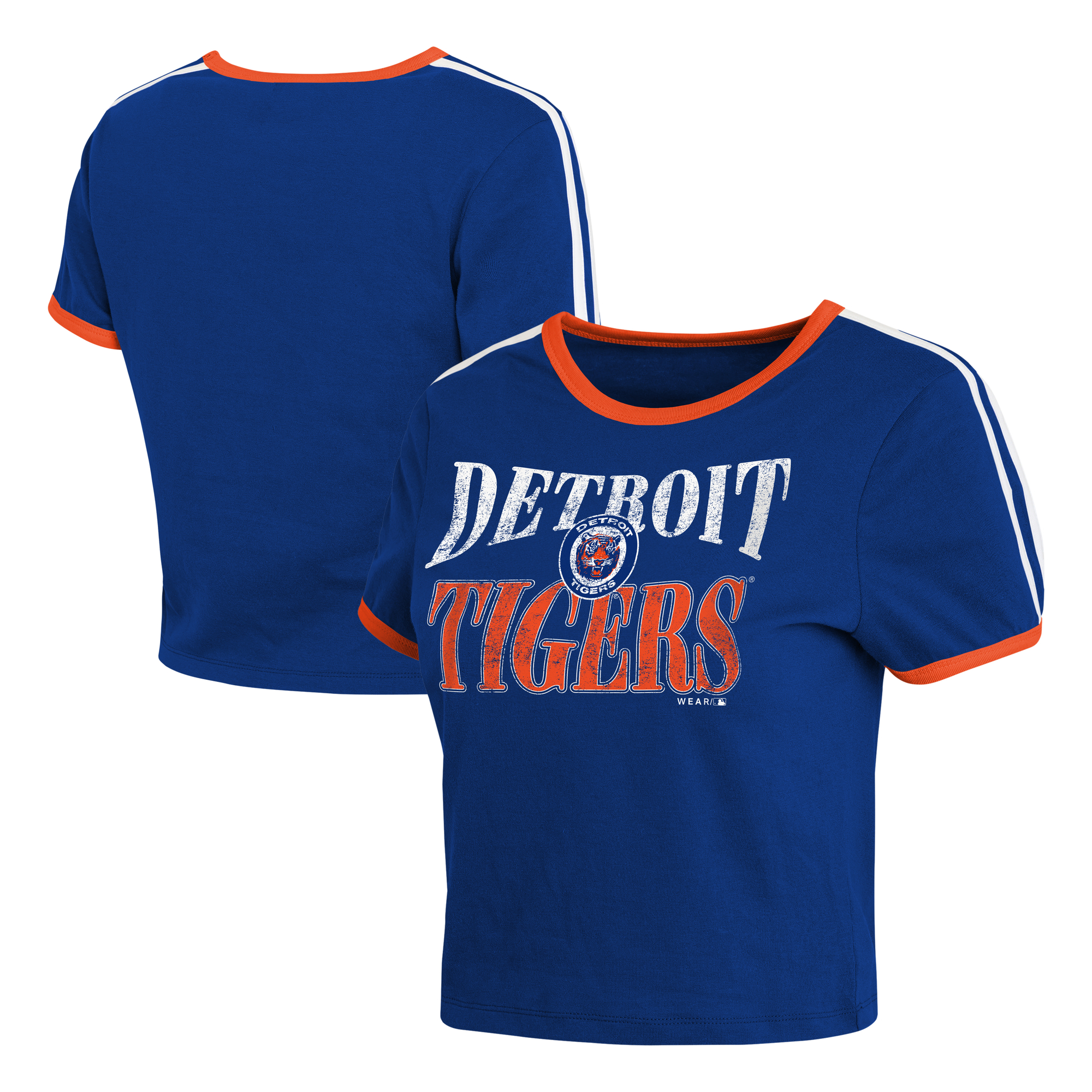 Women's WEAR by Erin Andrews  Navy Detroit Tigers Cropped Throwback Ringer Baby T-Shirt