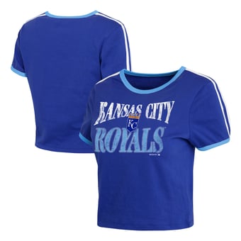 Women's WEAR by Erin Andrews  Royal Kansas City Royals Cropped Throwback Ringer Baby T-Shirt