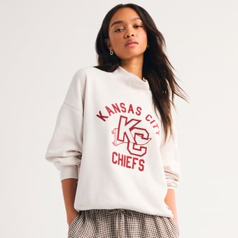Women's Abercrombie & Fitch Cream Kansas City Chiefs Sunday Oversized Funnel Neck Sweatshirt