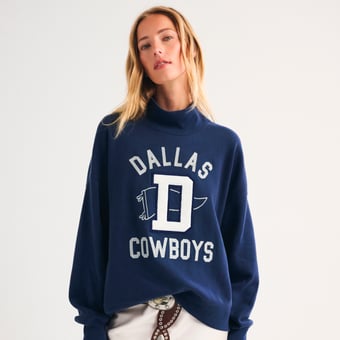 Women's Abercrombie & Fitch Navy Dallas Cowboys Sunday Oversized Funnel Neck Sweatshirt
