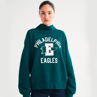 Women's Abercrombie & Fitch Green Philadelphia Eagles Sunday Oversized Funnel Neck Sweatshirt