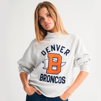 Women's Abercrombie & Fitch Heather Gray Denver Broncos Sunday Oversized Funnel Neck Sweatshirt
