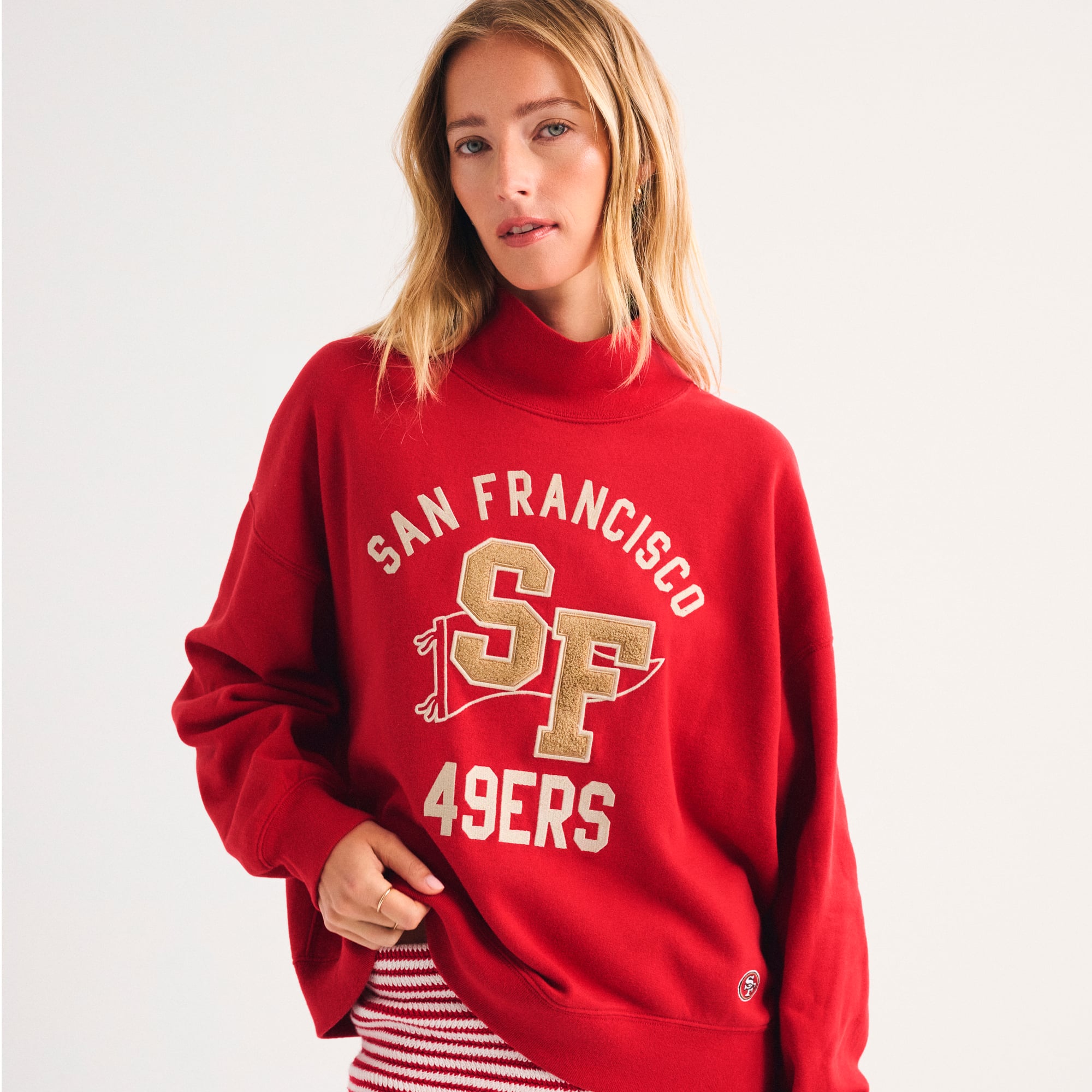 Abercrombie & Fitch Damen-Sweatshirt mit Stehkragen, rot, San Francisco 49ers Sonntagsmotiv