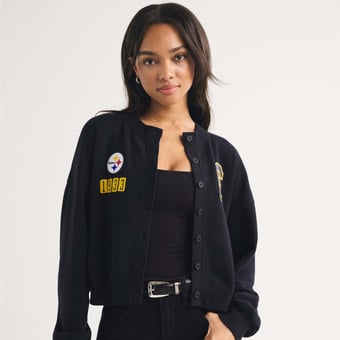 Women's Abercrombie & Fitch Black Pittsburgh Steelers Full-Button Cardigan