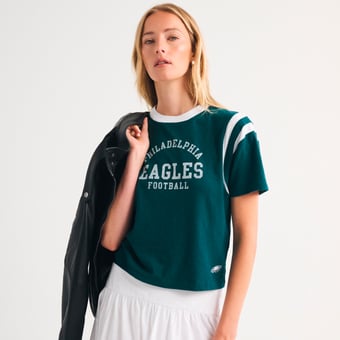 Women's Abercrombie & Fitch Green Philadelphia Eagles Varsity T-Shirt