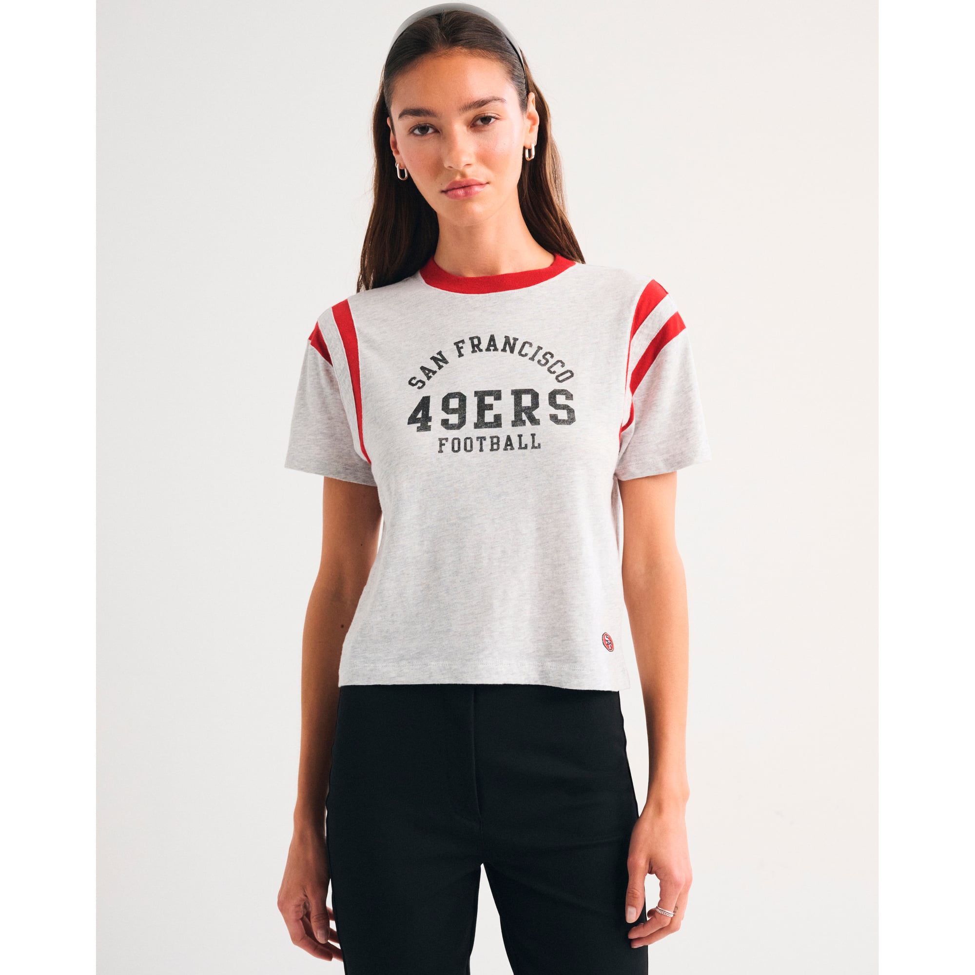 Abercrombie & Fitch Damen-T-Shirt in meliertem Grau mit San Francisco 49ers-Logo