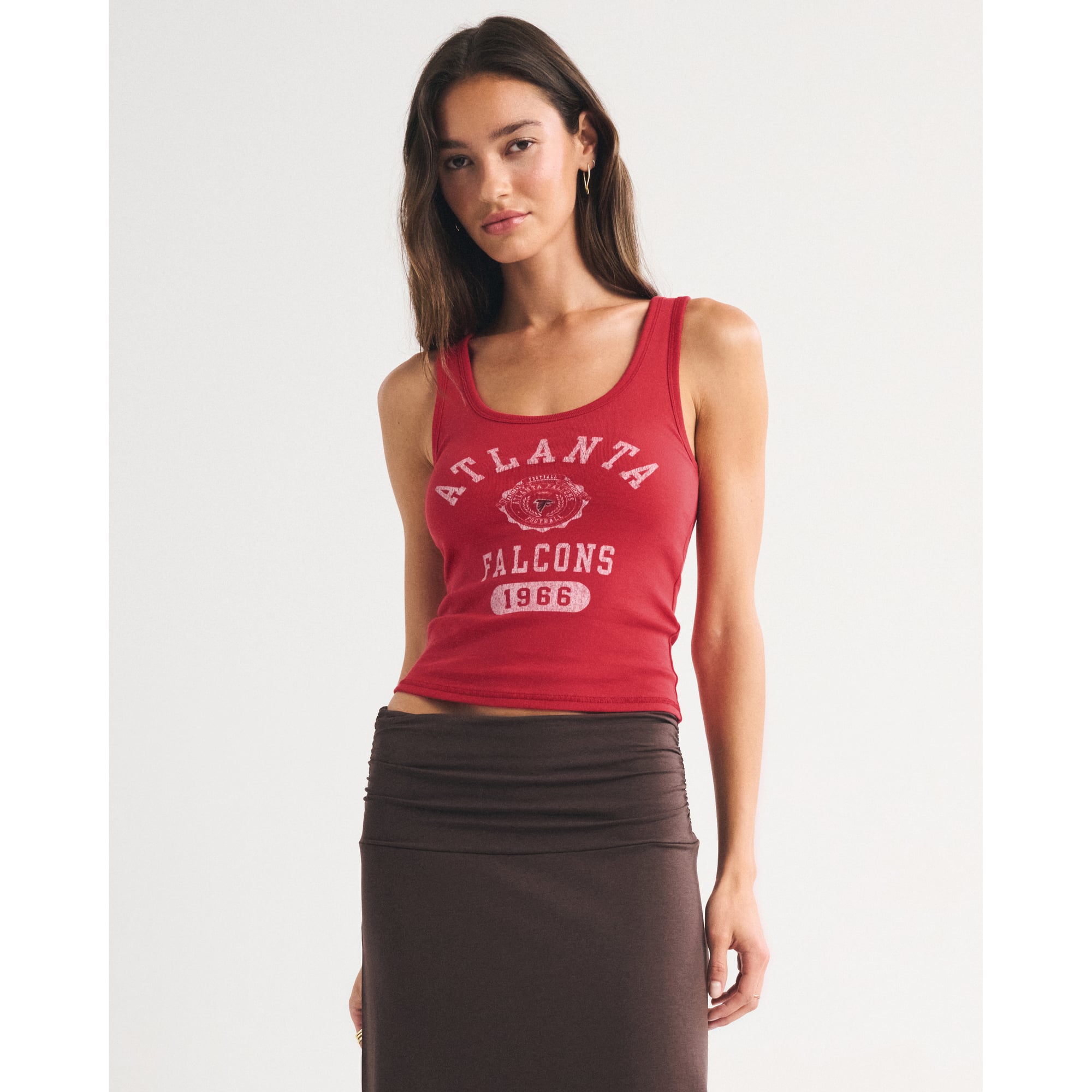Abercrombie & Fitch Damen-Tanktop in Rot mit Atlanta Falcons-Logo, ohne BH und Rundhalsausschnitt