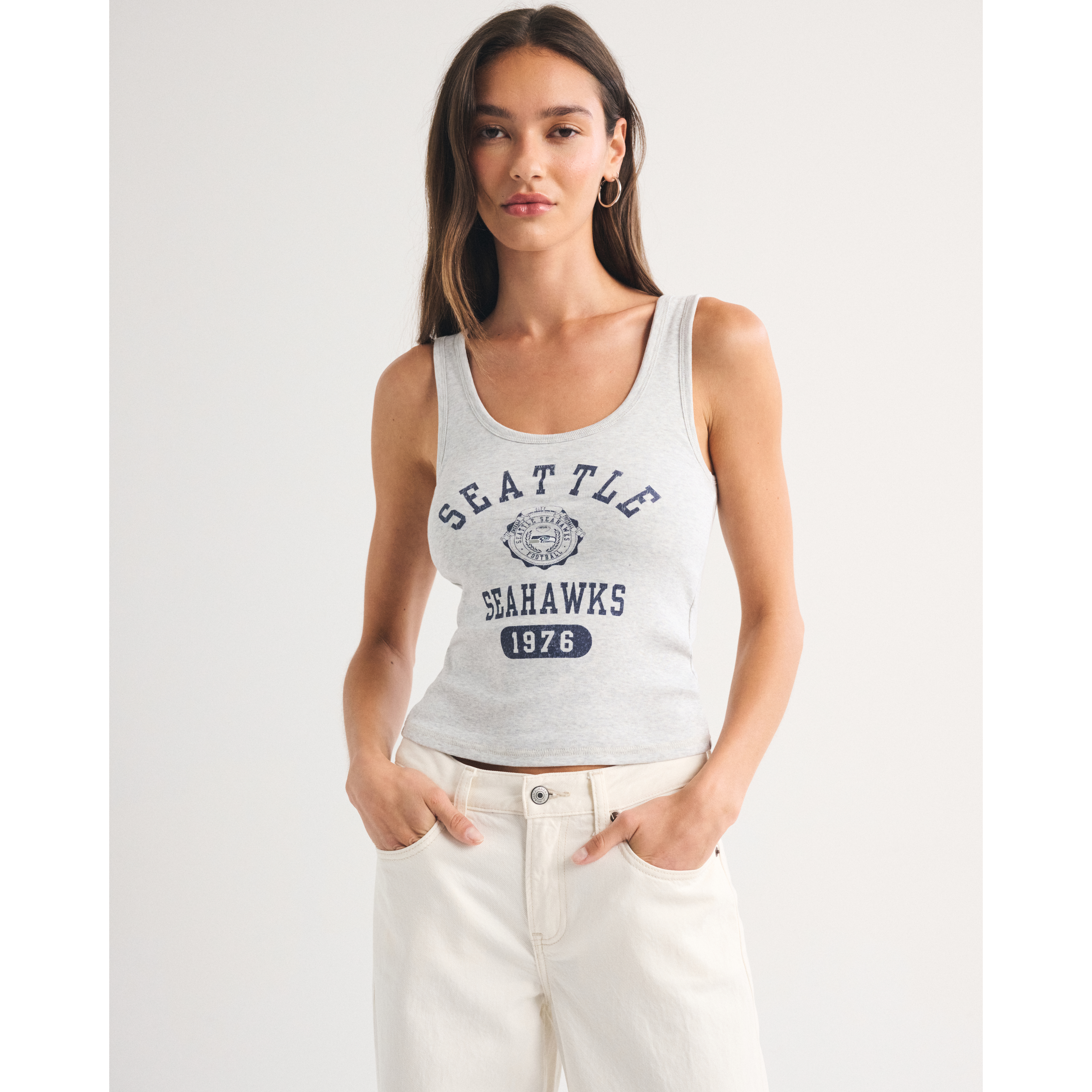 Women's Abercrombie & Fitch Heather Gray Seattle Seahawks Bra-Free Scoop Neck Tank Top
