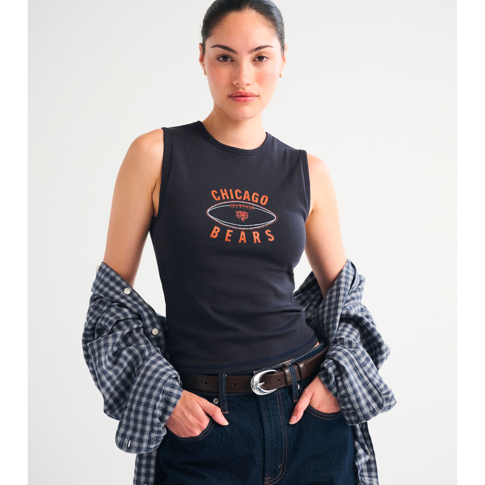 Damen-Tanktop von Abercrombie & Fitch in Marineblau mit Chicago Bears-Logo, ohne BH-Halterung und Rippstrickkragen