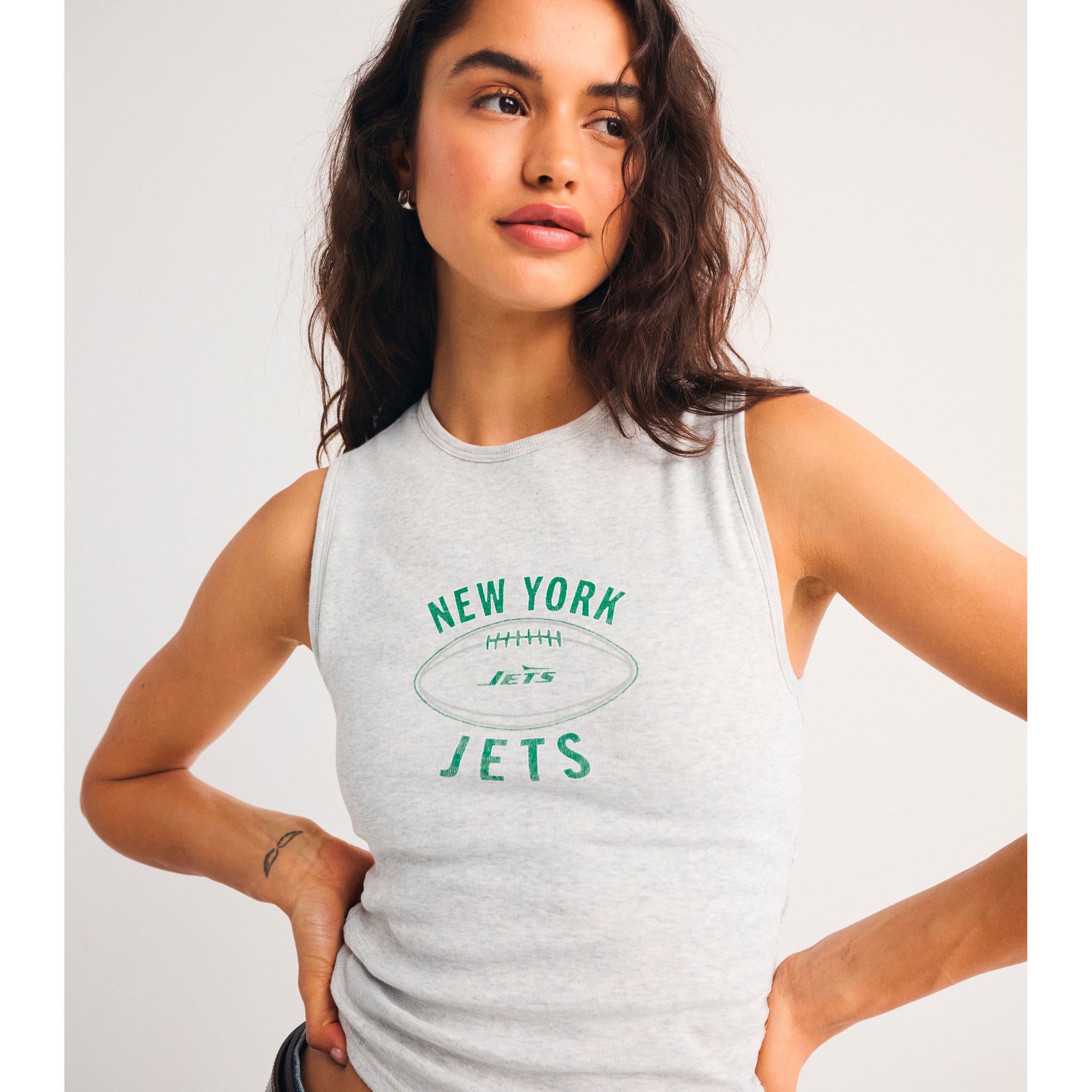 Women's Abercrombie & Fitch Heather Gray New York Jets Bra-Free Rib High-Neck Tank Top