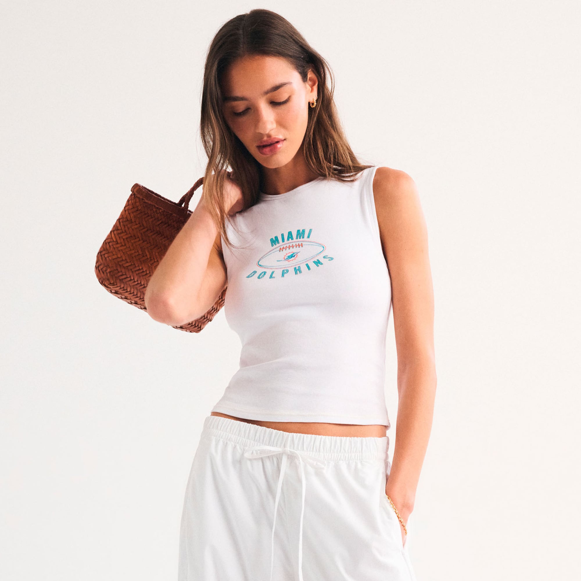 Weißes, trägerloses Miami Dolphins-Tanktop von Abercrombie & Fitch mit hohem Kragen und ohne BH