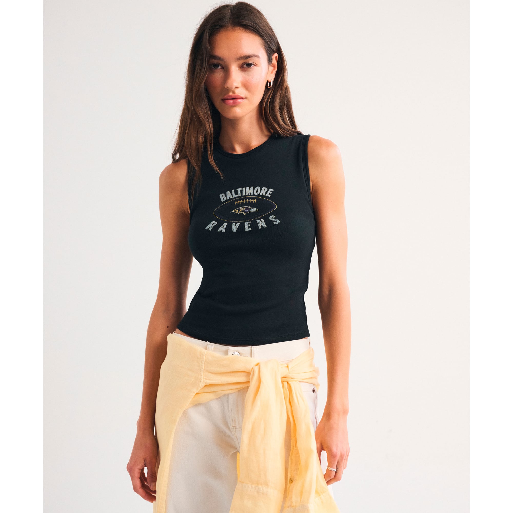 Women's Abercrombie & Fitch Black Baltimore Ravens Bra-Free Rib High-Neck Tank Top