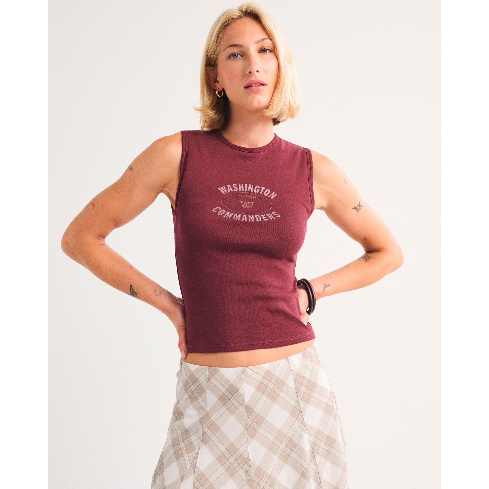 Women's Abercrombie & Fitch Burgundy Washington Commanders Bra-Free Rib High-Neck Tank Top