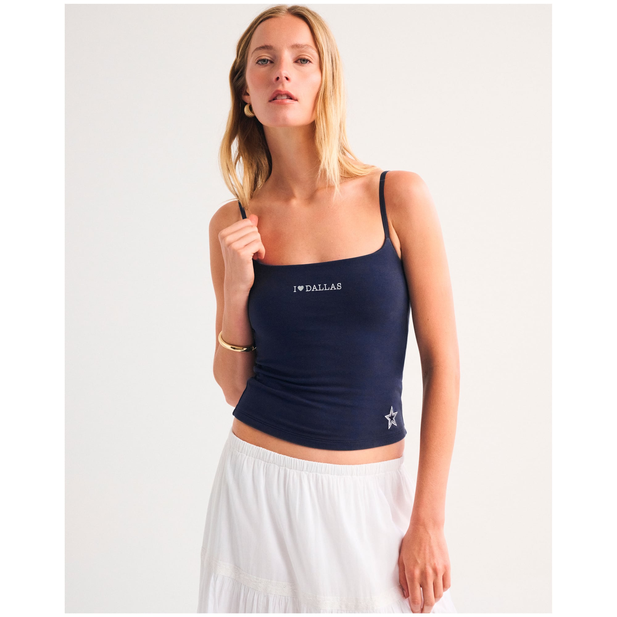 Damen-Cami-Top von Abercrombie & Fitch in Marineblau mit Dallas Cowboys-Motiv, nahtlos und ohne BH-Bezug, im 90er-Jahre-Stil