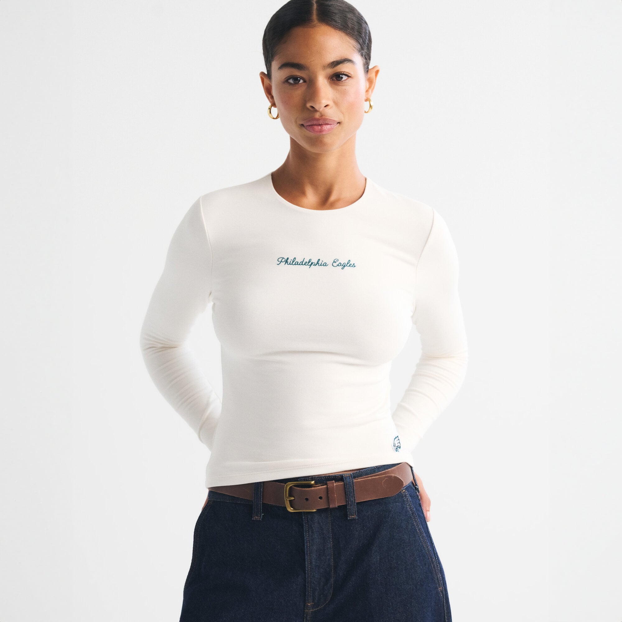 Women's Abercrombie & Fitch Cream Philadelphia Eagles Script Long Sleeve T-Shirt