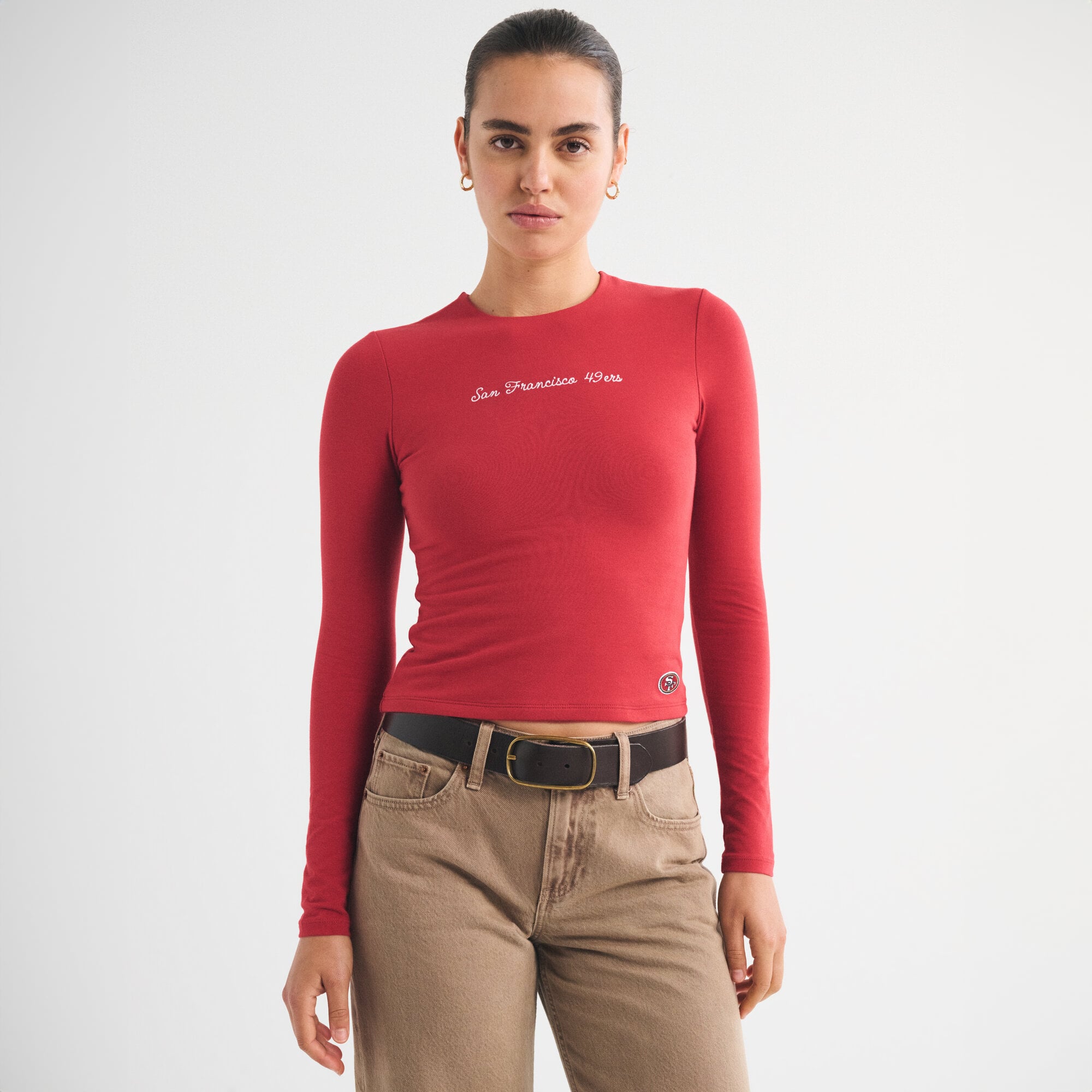 Women's Abercrombie & Fitch Scarlet San Francisco 49ers Script Long Sleeve T-Shirt