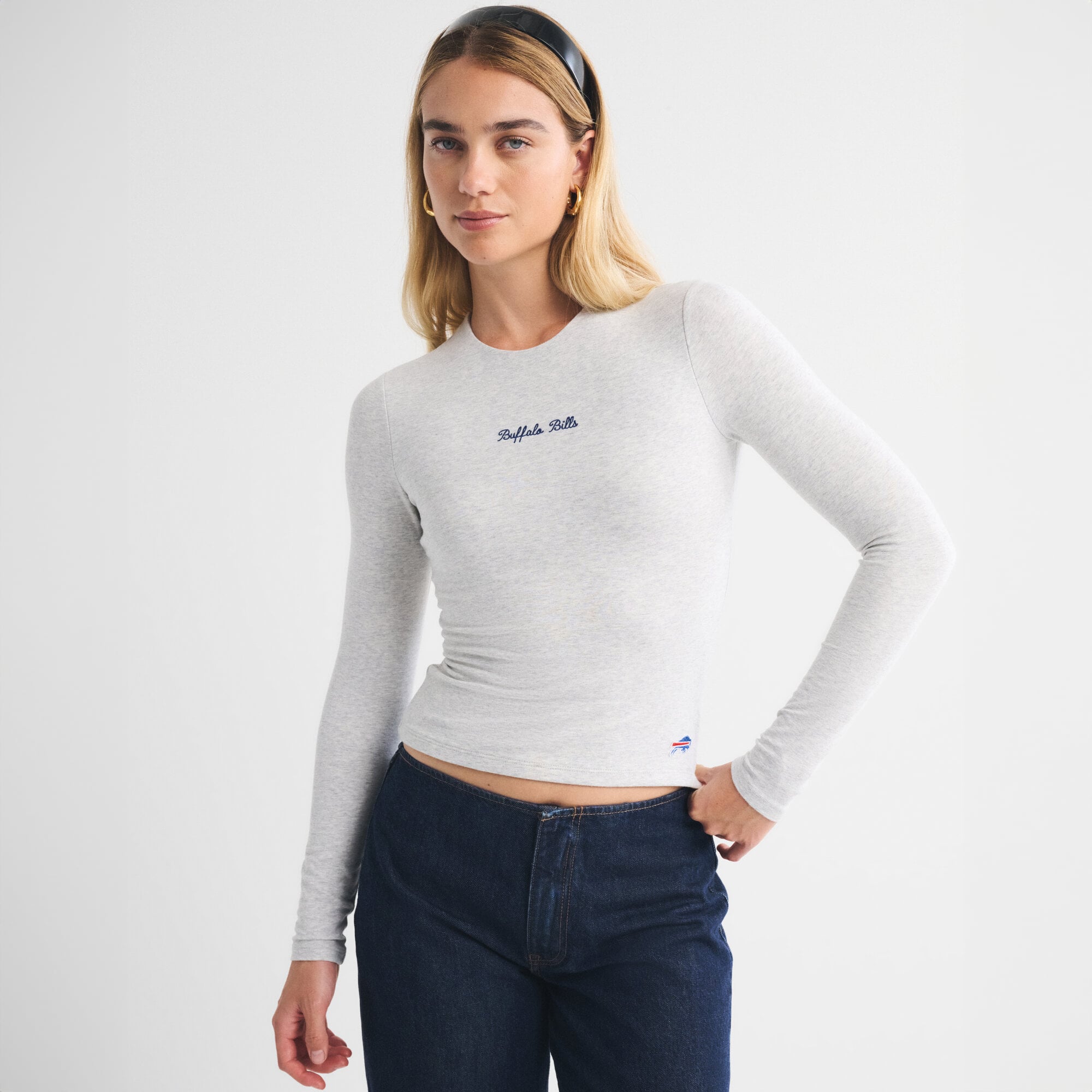 Women's Abercrombie & Fitch Heather Gray Buffalo Bills Script Long Sleeve T-Shirt