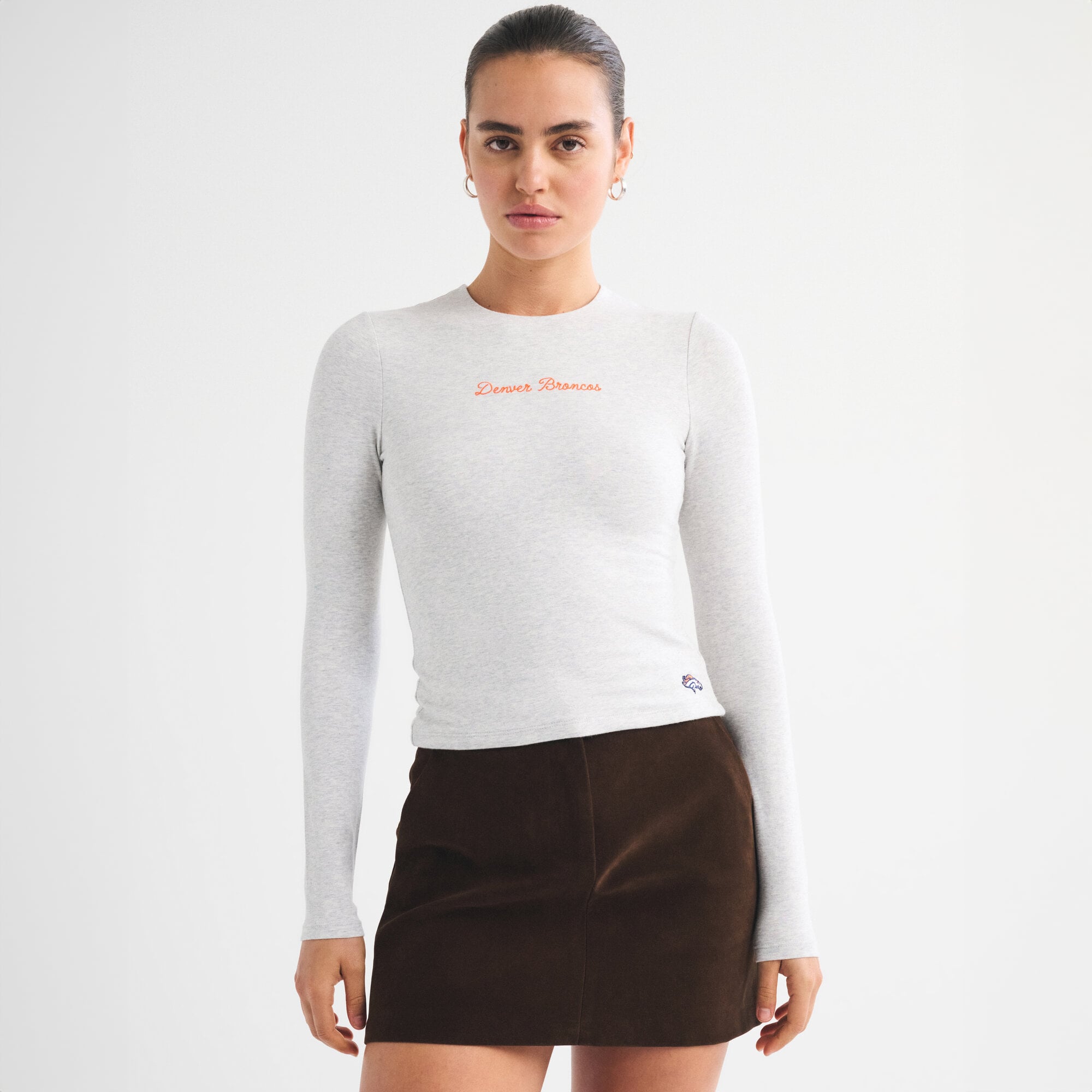 Women's Abercrombie & Fitch Heather Gray Denver Broncos Script Long Sleeve T-Shirt