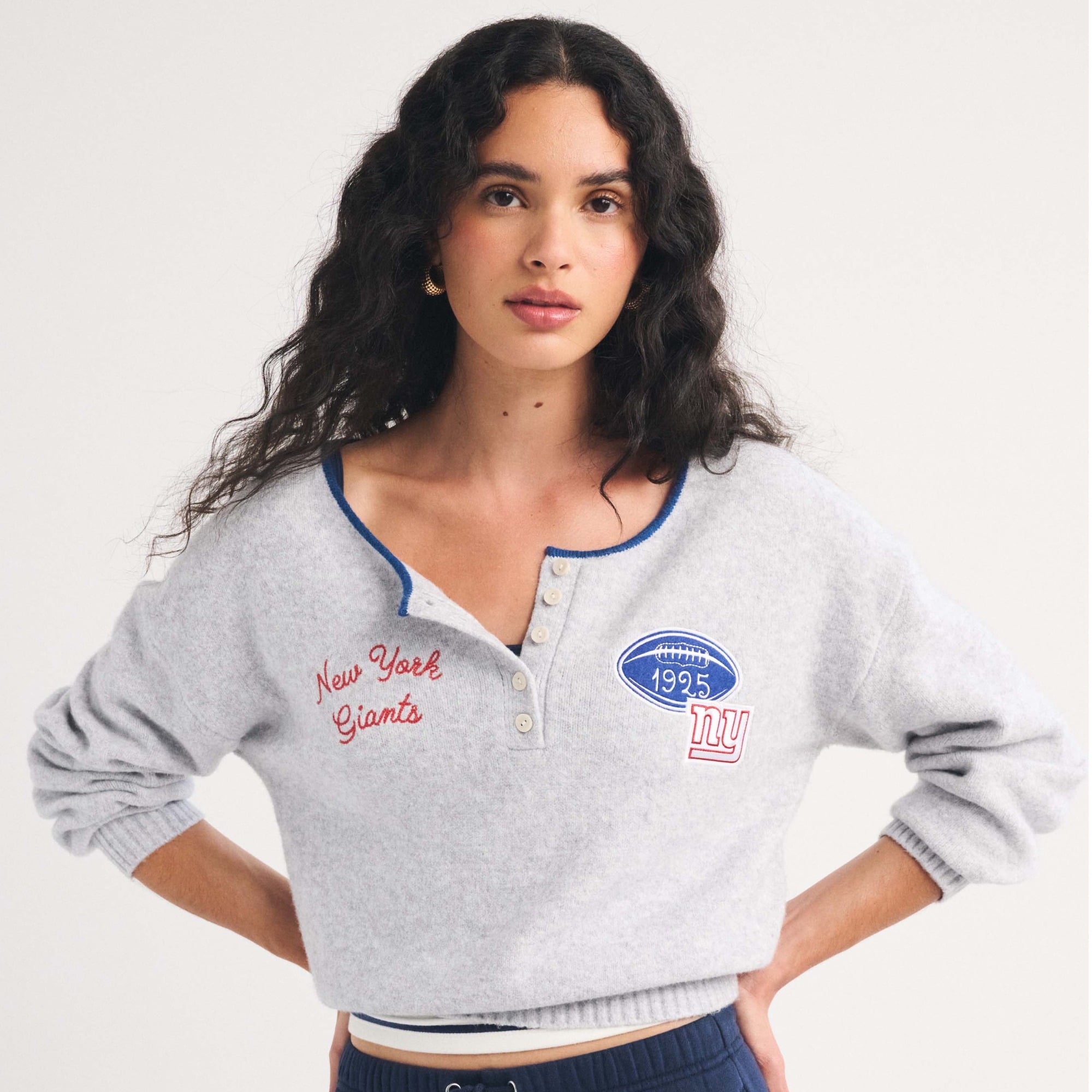 Women's Abercrombie & Fitch Heather Gray New York Giants Merino Wool-Blend Henley Sweater