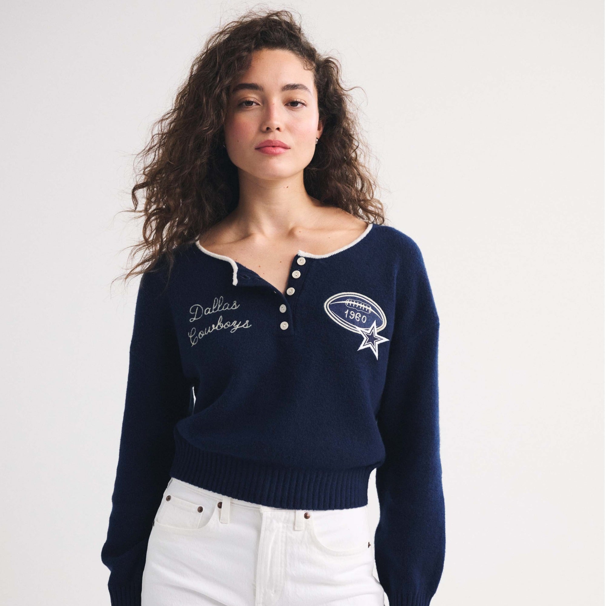 Women's Abercrombie & Fitch Navy Dallas Cowboys Merino Wool-Blend Henley Sweater