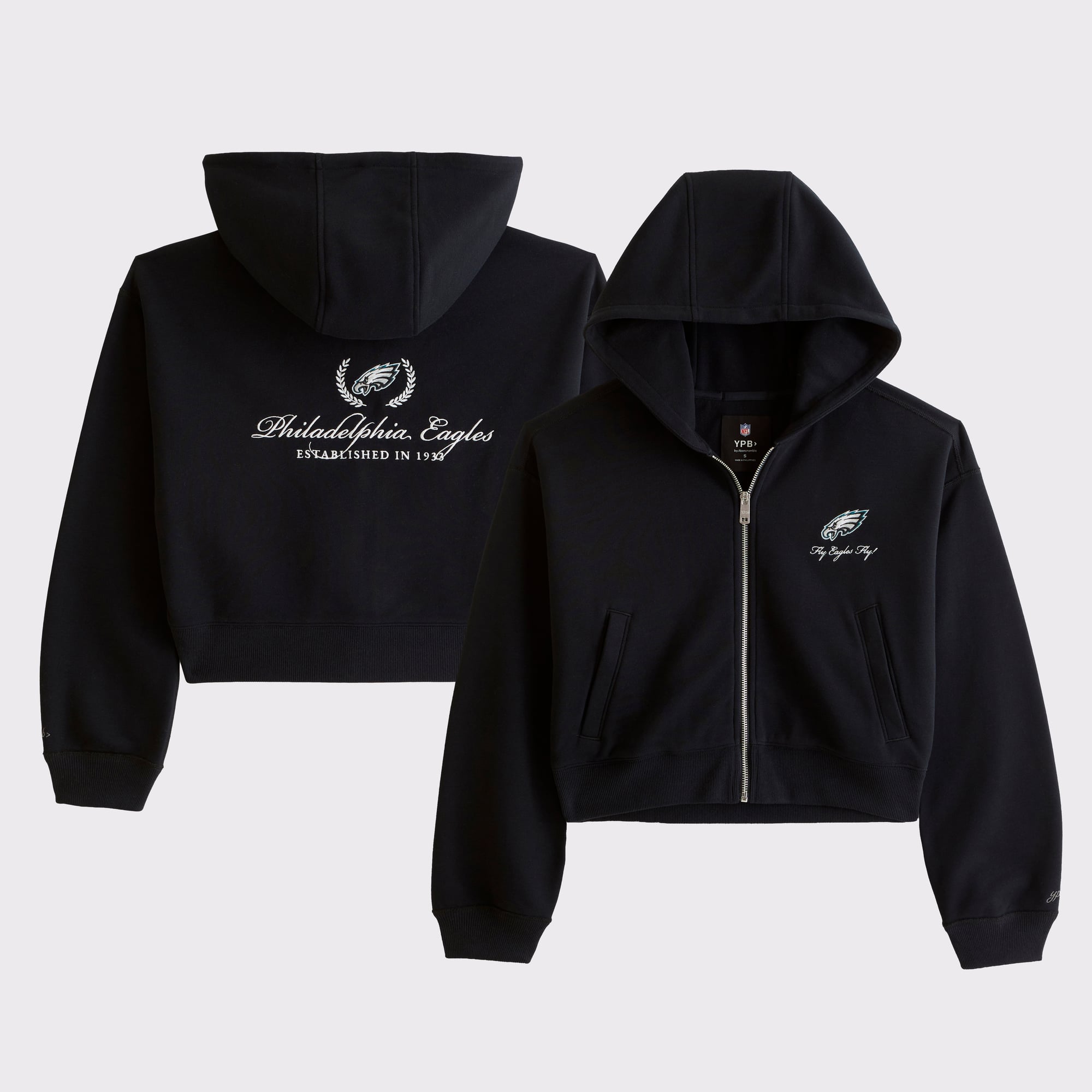 Women's Abercrombie & Fitch Black Philadelphia Eagles YPB On The Go 6AM Full-Zip Hoodie