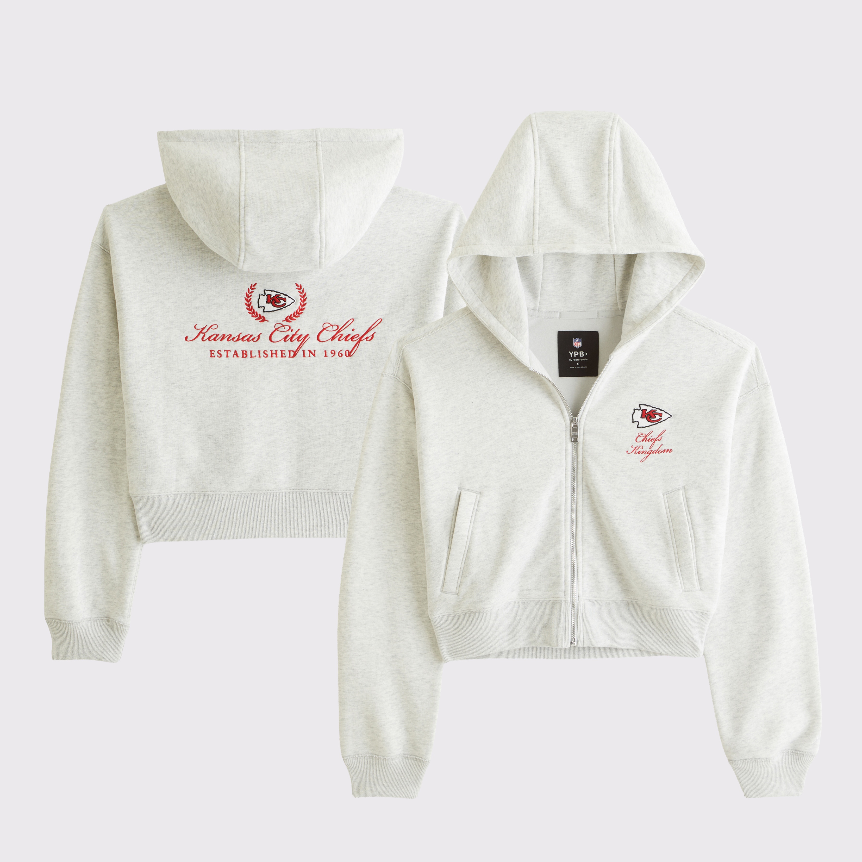 Women's Abercrombie & Fitch Heather Gray Kansas City Chiefs YPB On The Go 6AM Full-Zip Hoodie