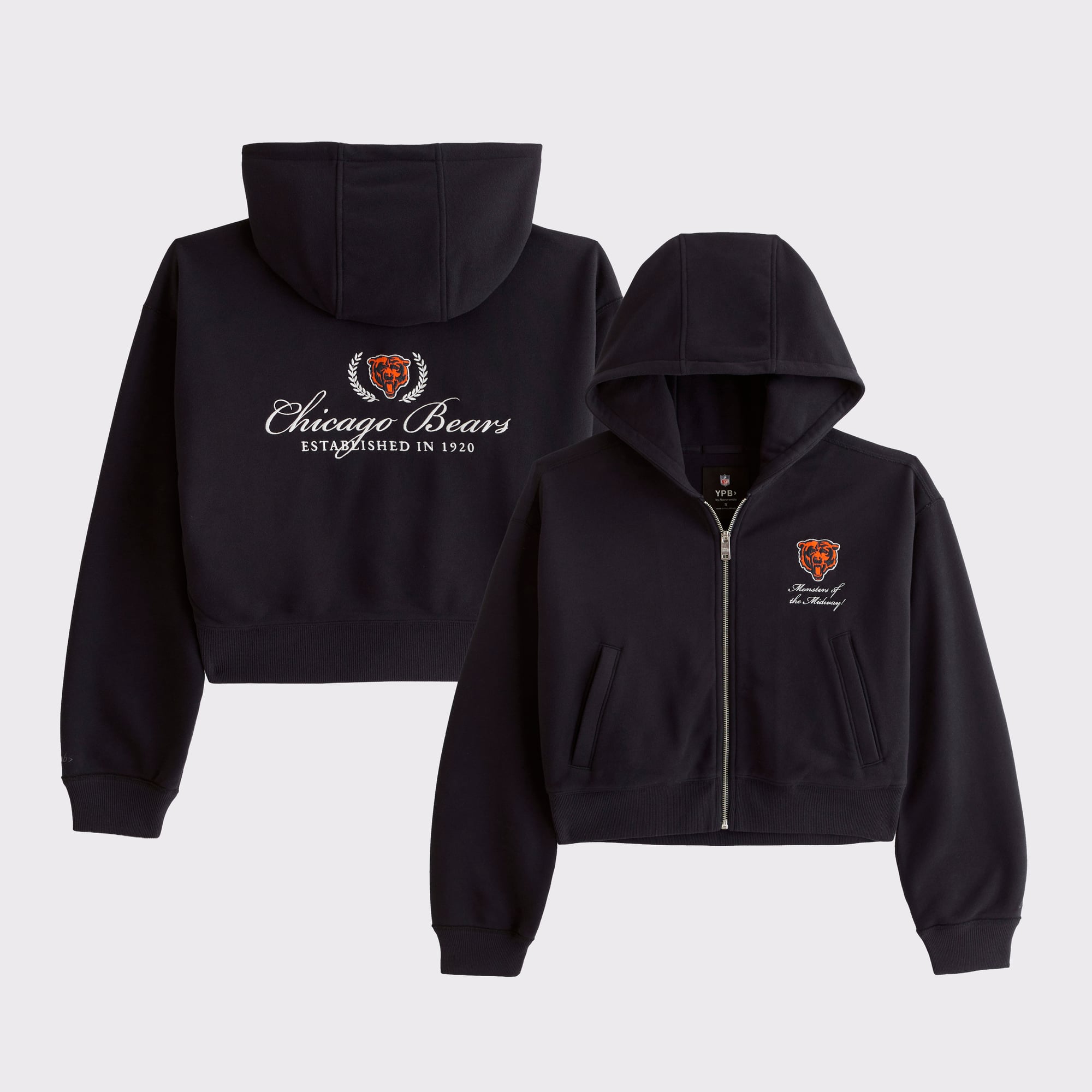 Sweat à capuche zippé Abercrombie & Fitch bleu marine Chicago Bears YPB On The Go 6AM pour femme
