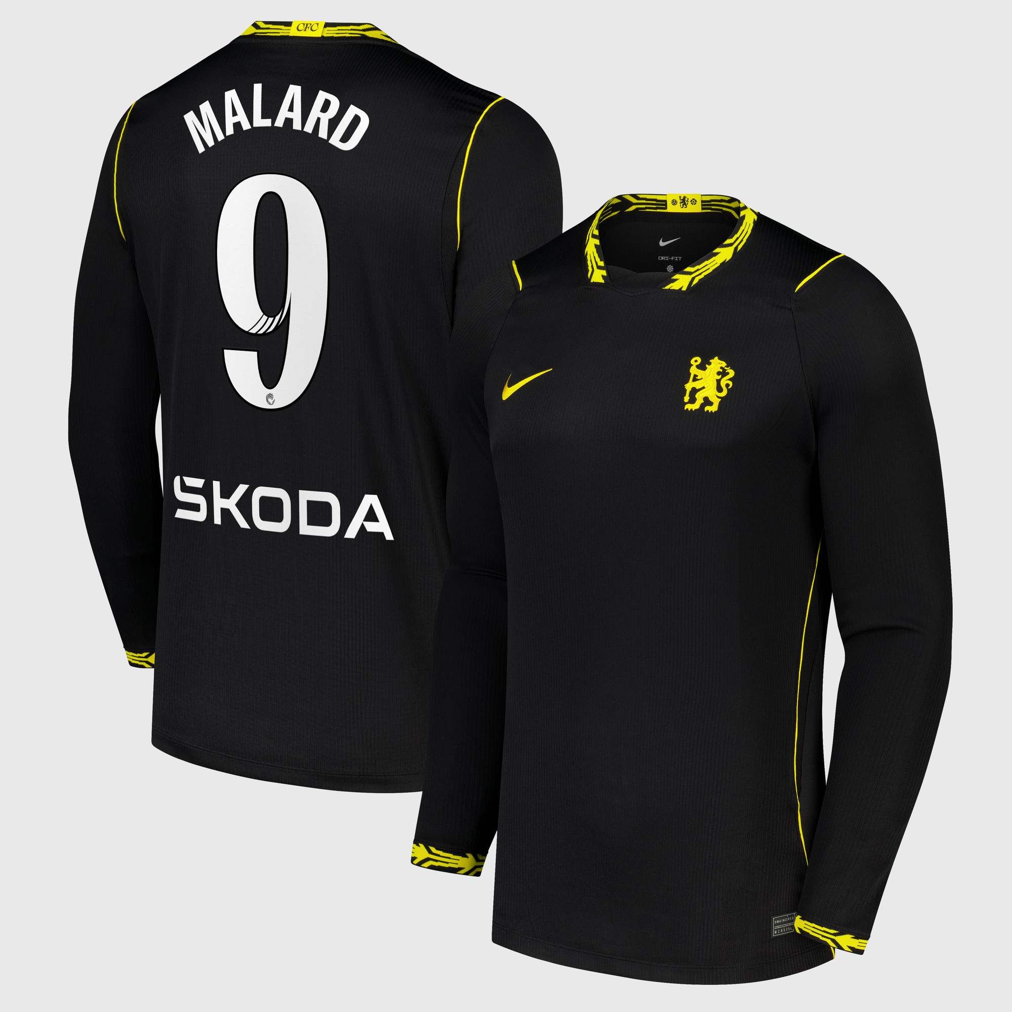 Chelsea WSL Nike Away Stadium Long Sleeve Shirt 2026-27 with Malard 9 printing