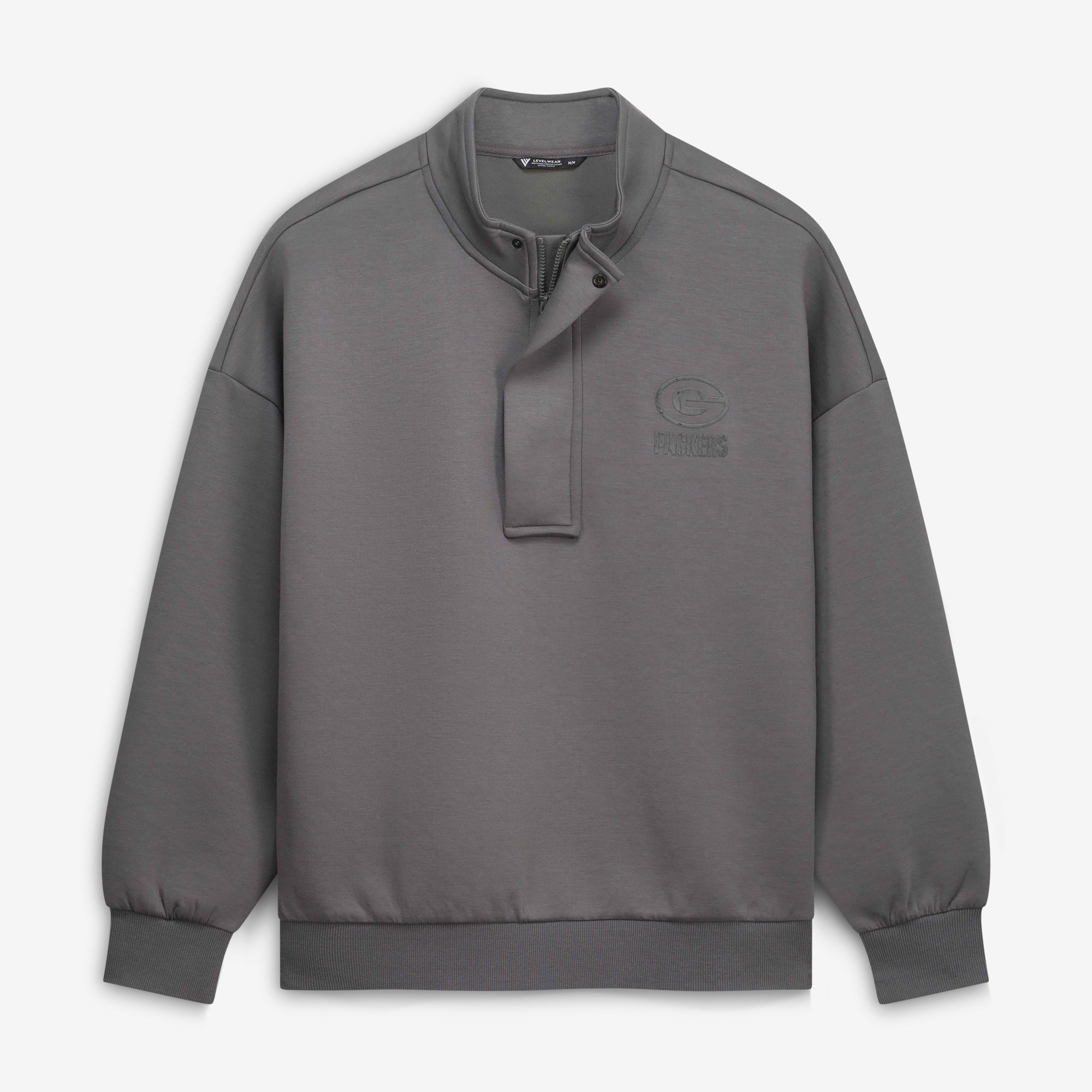 Men's Levelwear  Gray Green Bay Packers Core Logo Luxe Stein Quarter-Zip Pullover