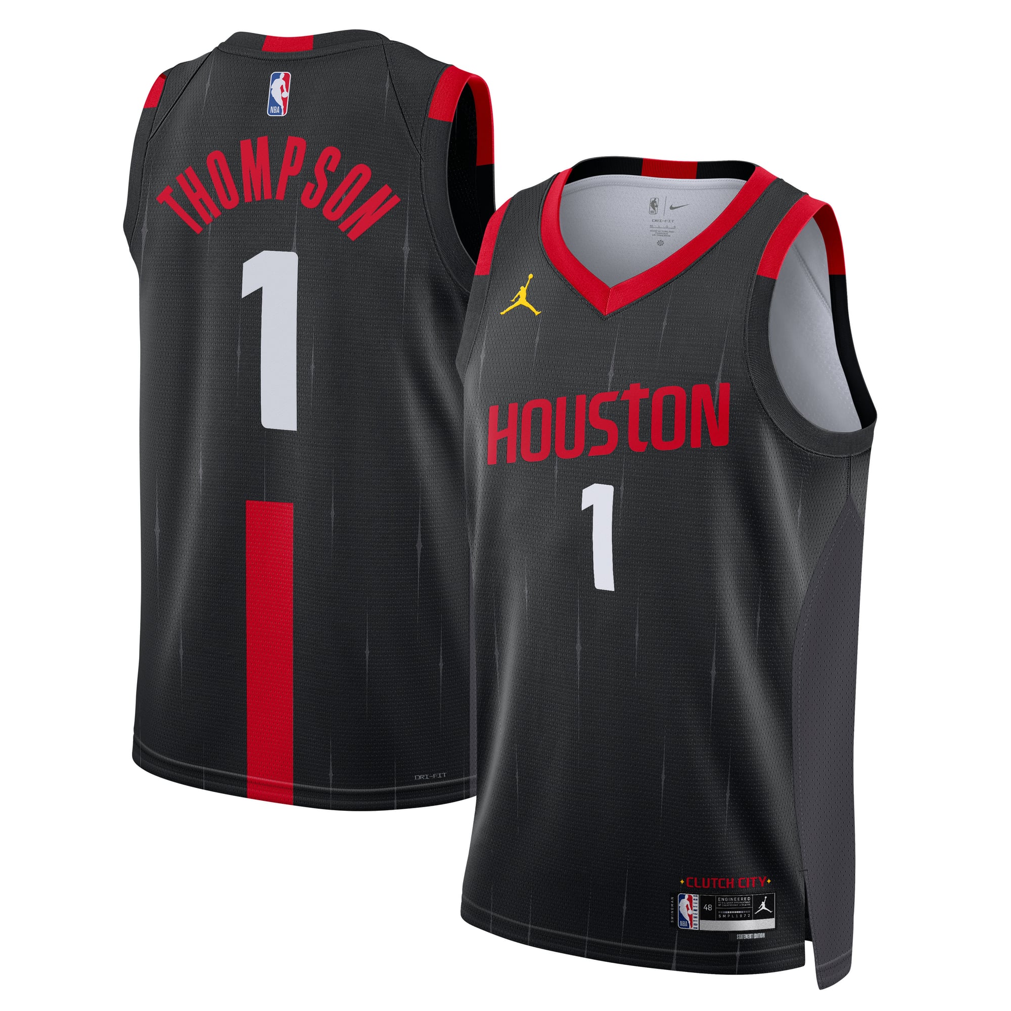 Camiseta réplica Swingman Statement Edition de Jordan Brand de los Houston Rockets - Negra - Amen Thompson - Juvenil
