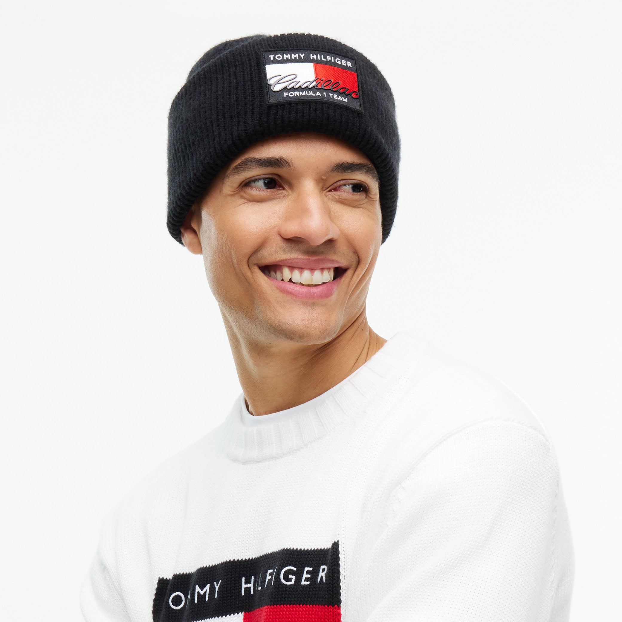 Unisex Tommy Hilfiger Black Cadillac F1 Team Flag Cuffed Knit Hat