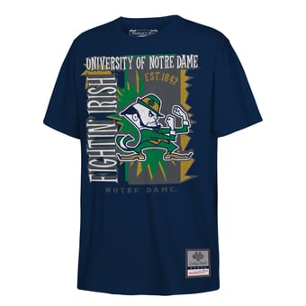 Youth Mitchell & Ness  Navy Notre Dame Fighting Irish 90s Retro Poster T-Shirt